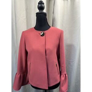 Tahari Bright Coral Blazer Bell Cuff Sleeve Size 4 Women's NWOT Gold Top Button